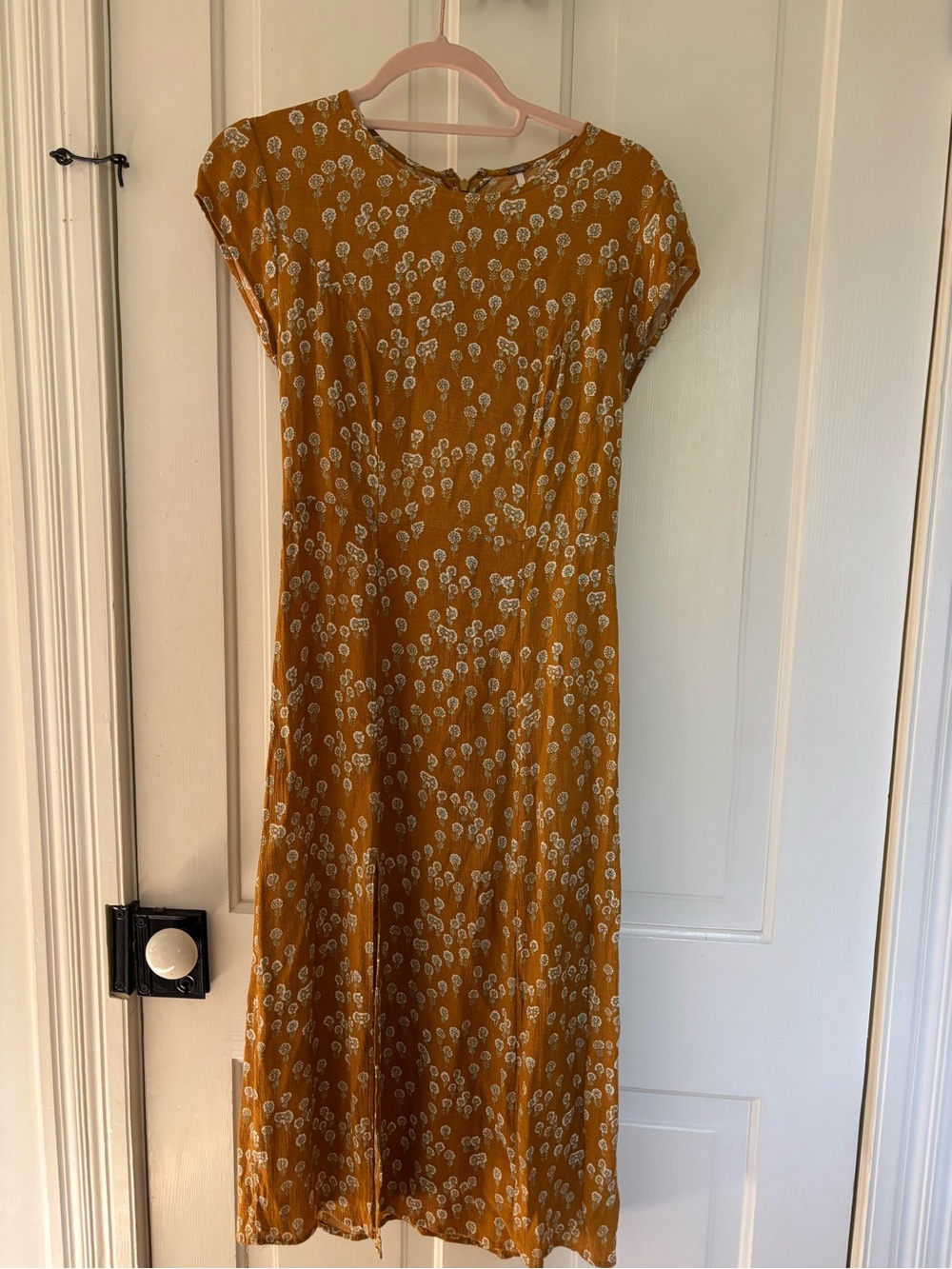 Free People Mustard Floral Cap-Sleeve Midi Dress